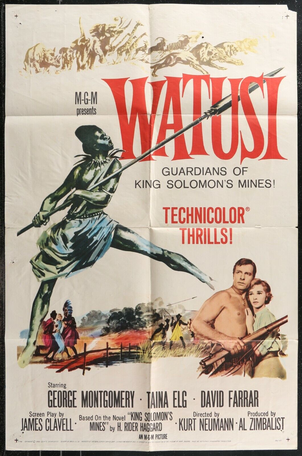 WATUSI George Montgomery  1959 Original 1 Sheet Movie Poster 27 x 41 -
