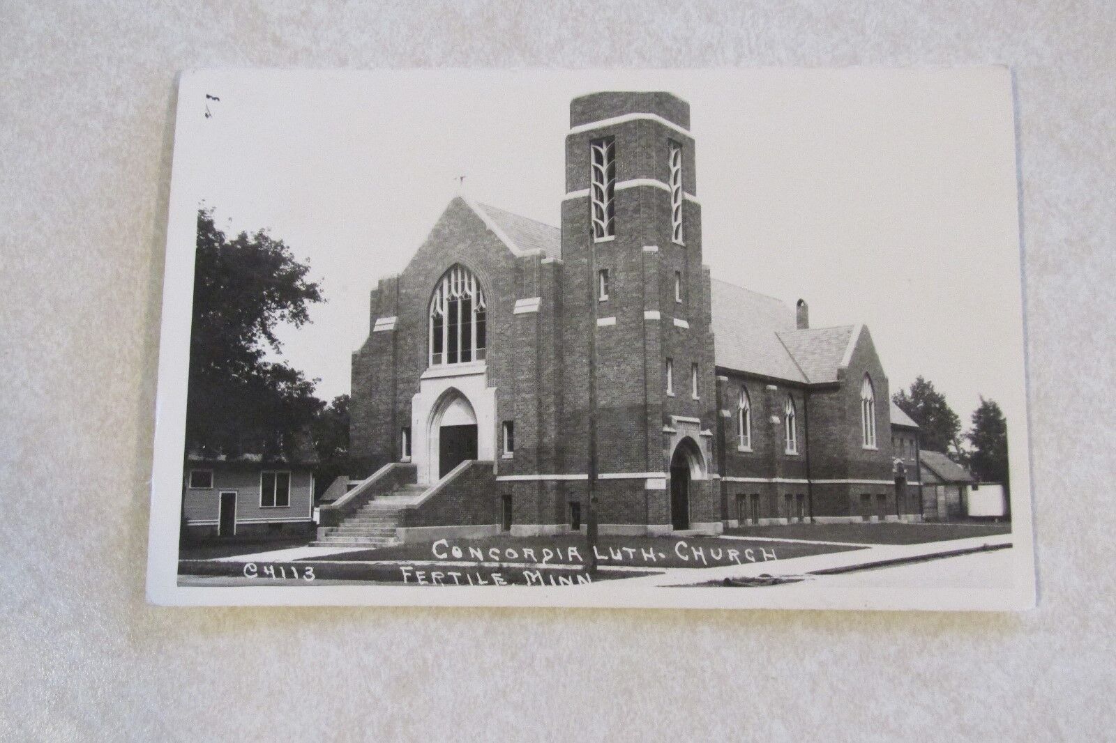 a290 Vintage postcard Concordia Lutheren Church Fertile Minnesota Minn MN