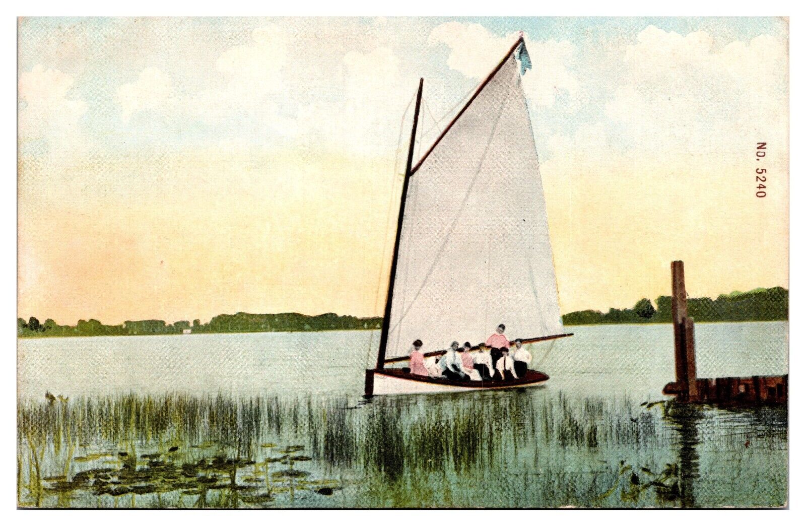 1909 People In A Sailboat On A Pond, Scenic, Postcard 
