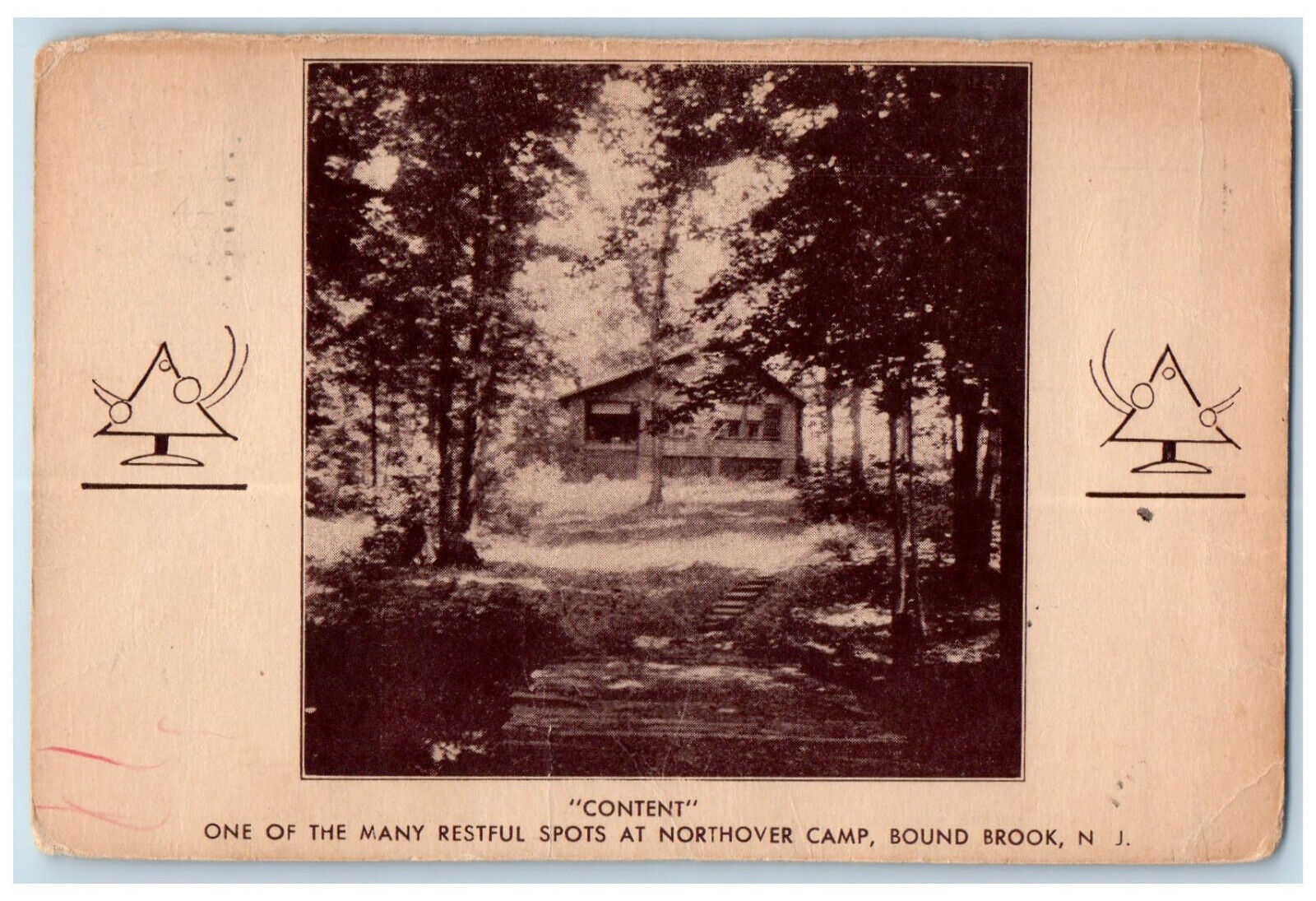 1939 One of Restful Spots at Northover Camp Bound Brook NJ Vintage Postard