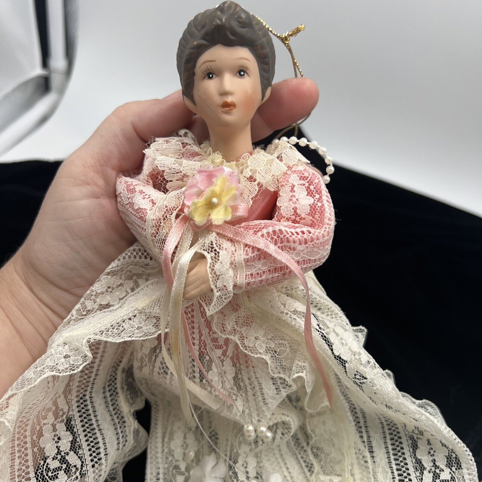 Vintage Large Angel Christmas Ornament Hand Made, Hand Painted Face Porcelain