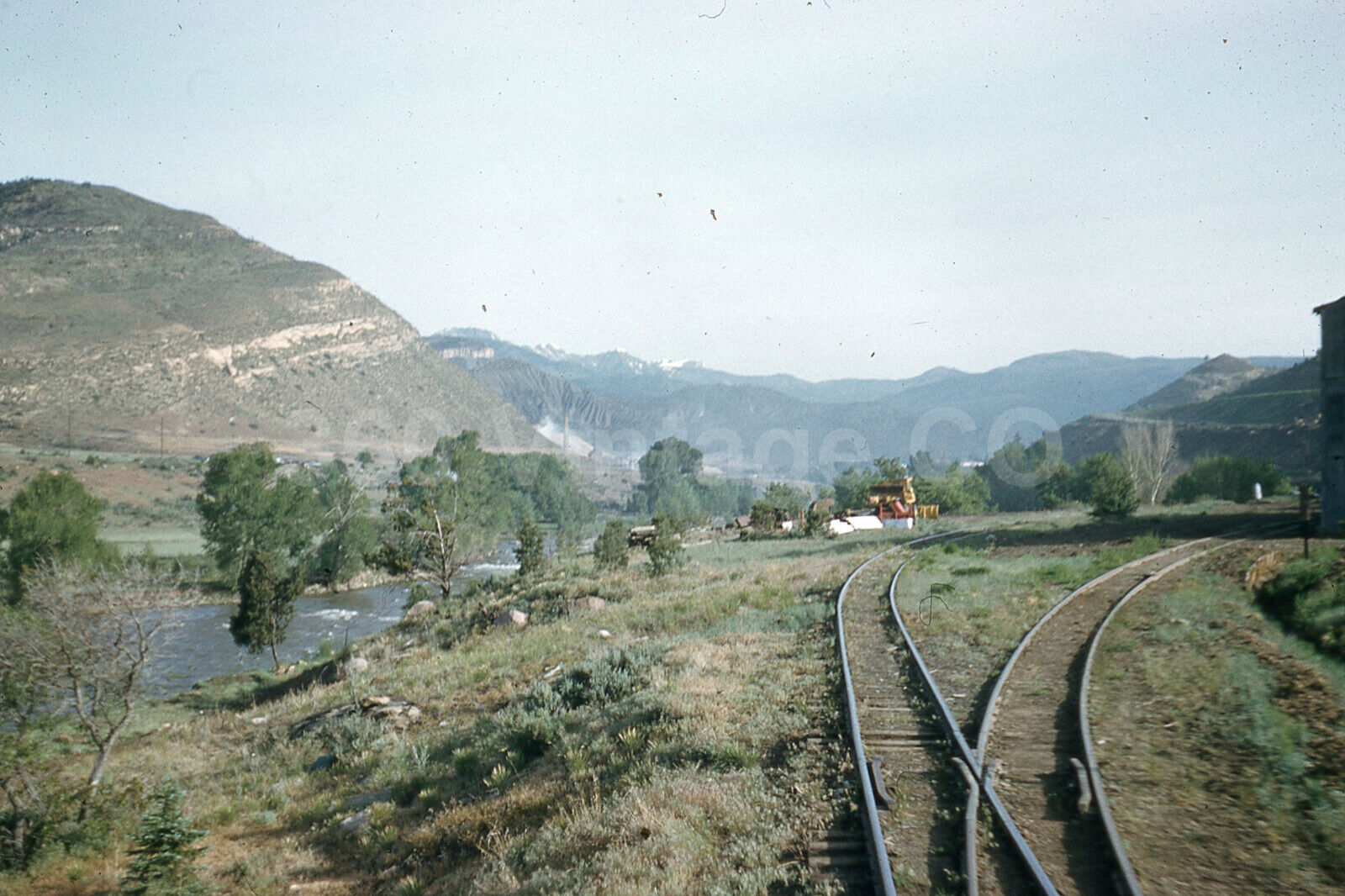 Vintage 1960 Kodachrome 35mm photo slide splitting train tracks
