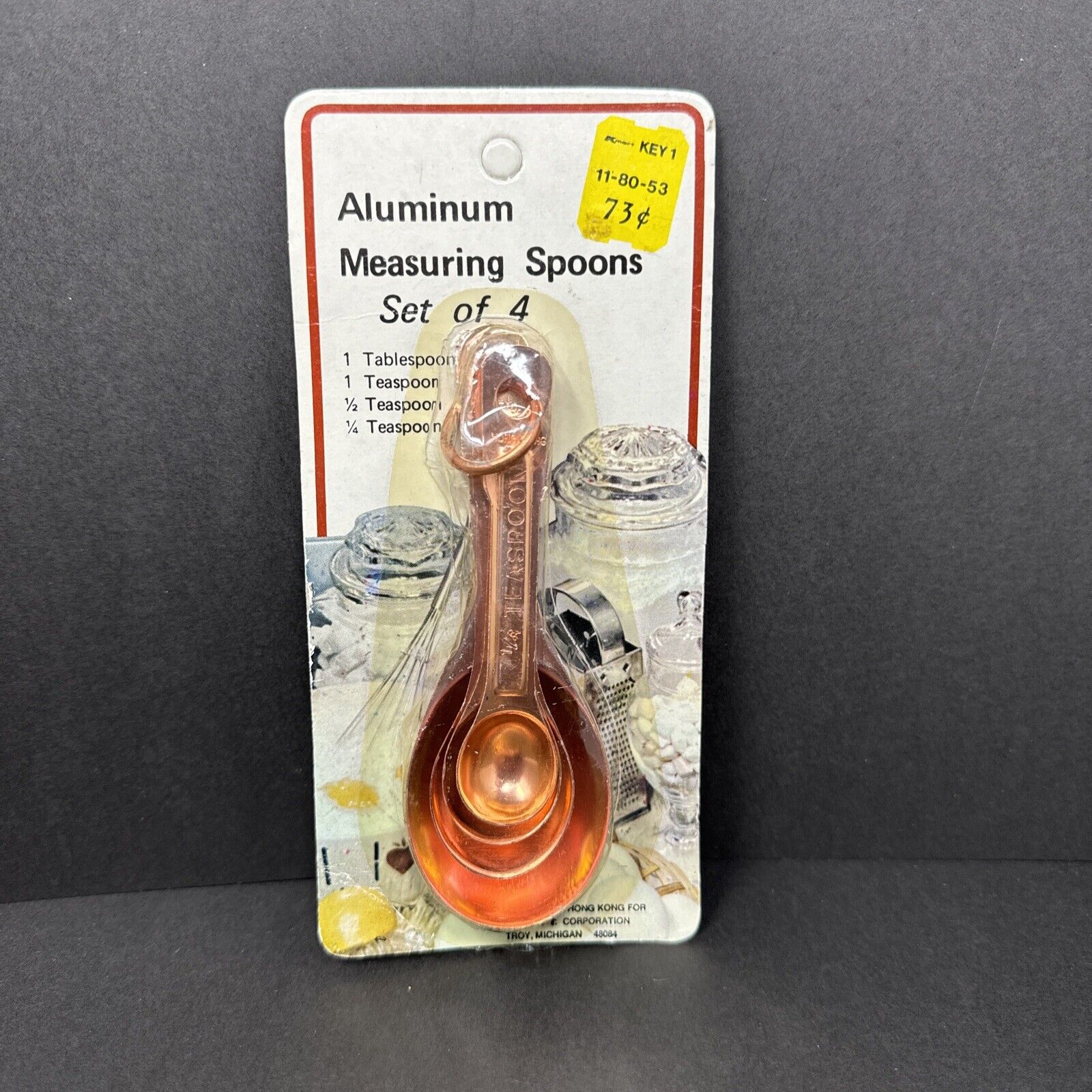 Vintage Aluminum Measuring Spoons 4 Pc Set Nesting Copper Kmart Cooking NOS