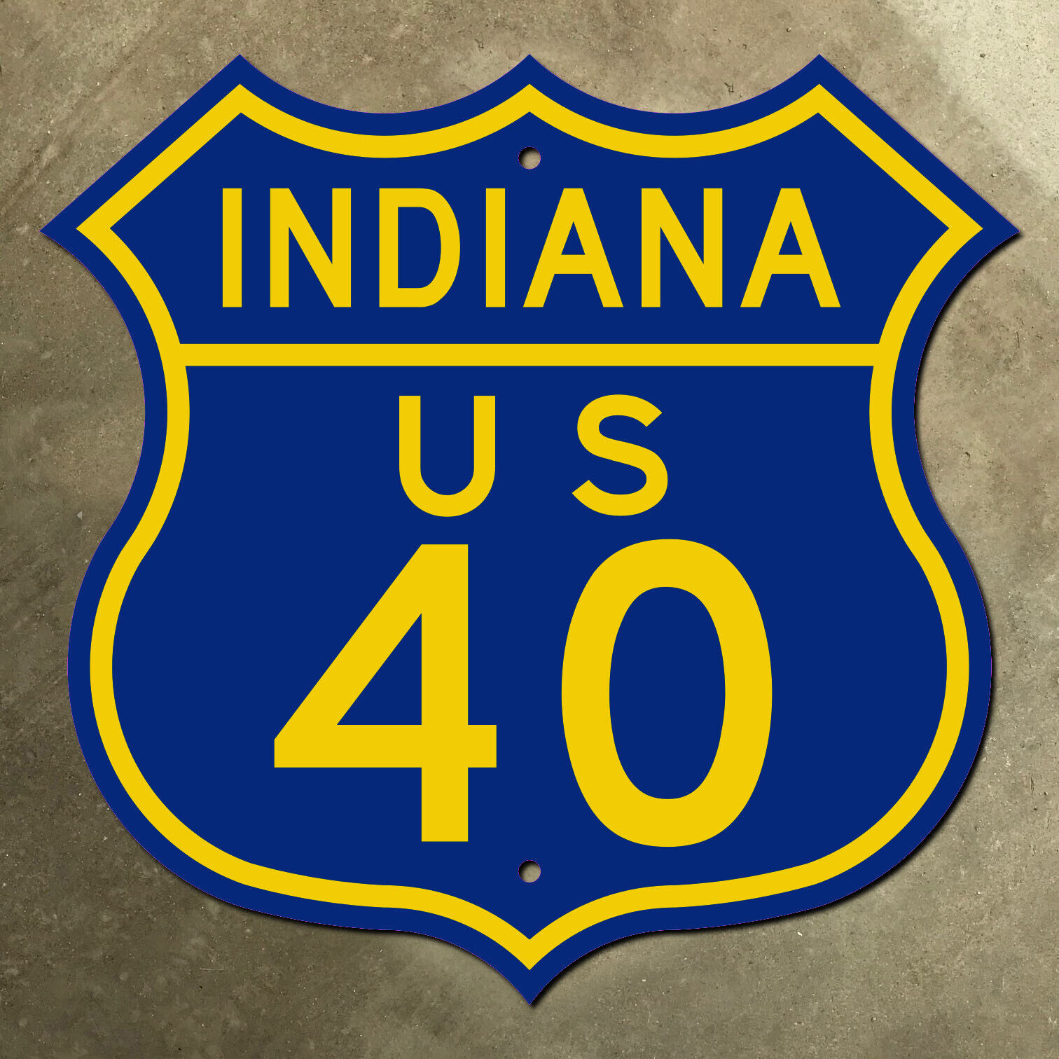 Indiana US route 40 highway marker road sign shield 1958 National Road blue 16\