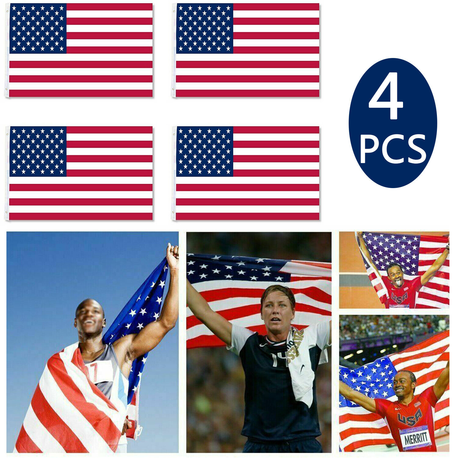 4PACK 3x5FT US Flag With Brass Grommets Bright Colors United States America Flag