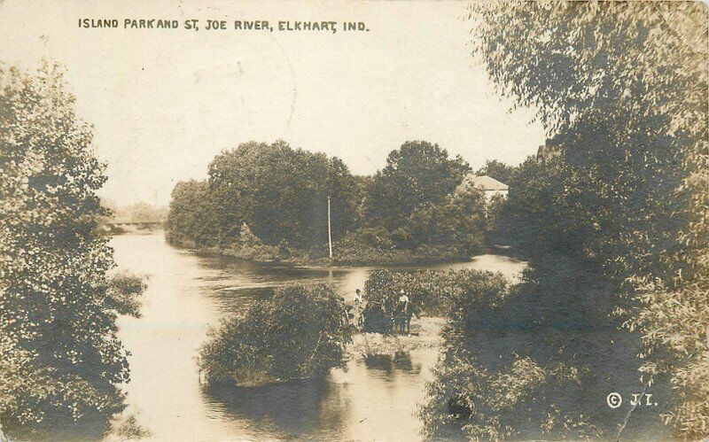 Elkhart Indiana 1916 Island Park St Joe River RPPC real photo 6031