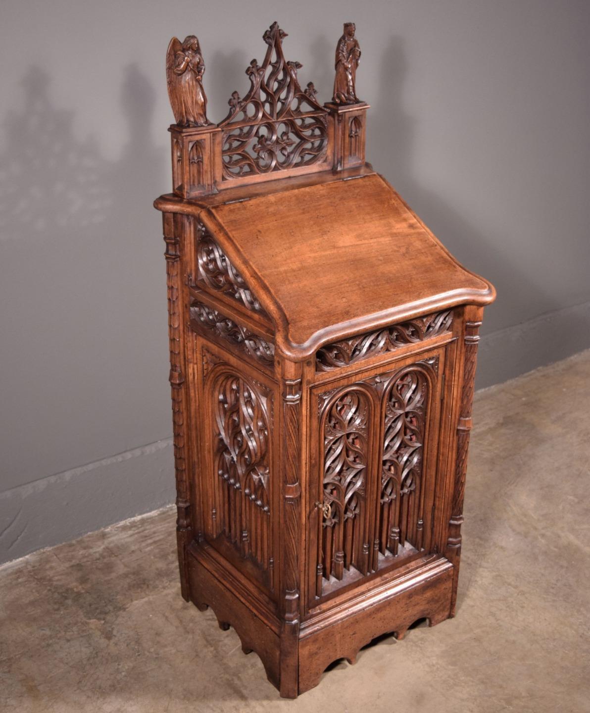 Antique French Solid Walnut Wood Church Prie Dieu/Prayer Cabinet/Altar