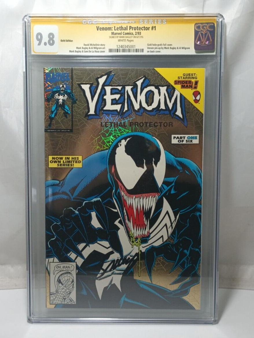 Venom Lethal Protector #1 Gold Variant (1993) CGC 9.8 Signed By Mark Bagley