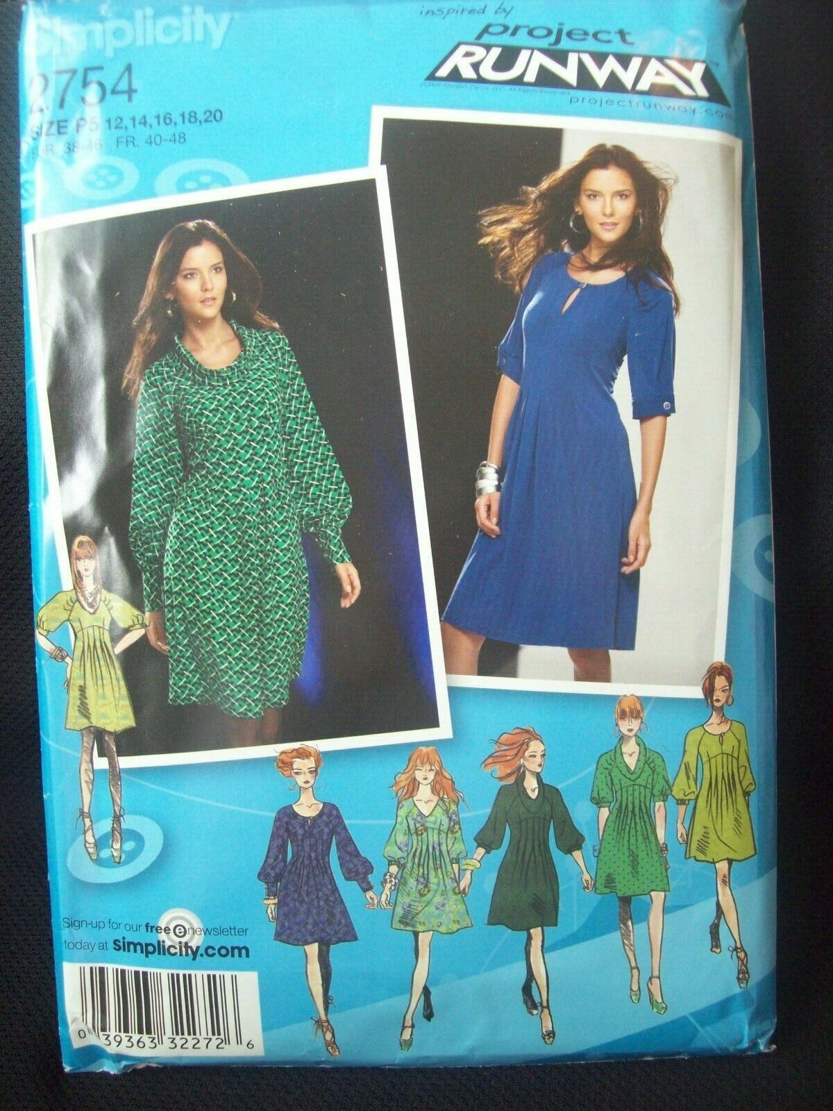 Simplicity Pattern 2754 Tucked A-Line Dress Sizes 12-20 Bust 34-42 UC/FF NOS