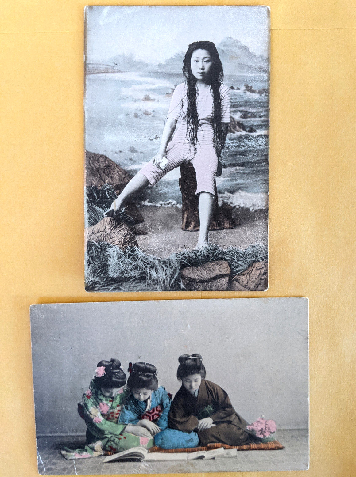 Antique Japan Postcard Lot Beautiful Young Women Hand Colored
