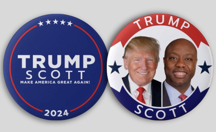 Donald Trump Tim Scott President VP 2024 Pin Buttons Political Republican 2.25\