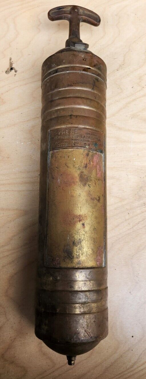 EMPTY Vintage Antique PYRENE Brass Copper Hand Pump Fire Extinguisher 14 1/2”
