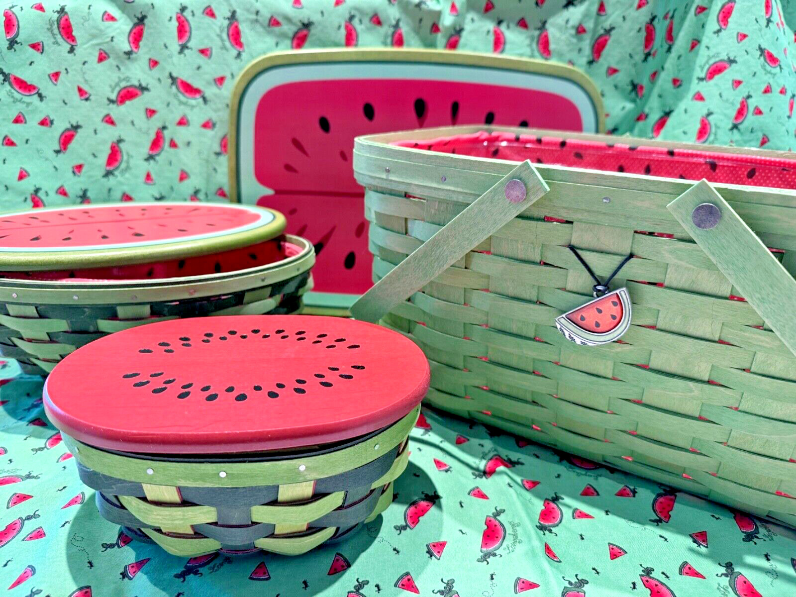 Longaberger 2010 Collector’s Club Watermelon Set w/ lids, liners & table cloth