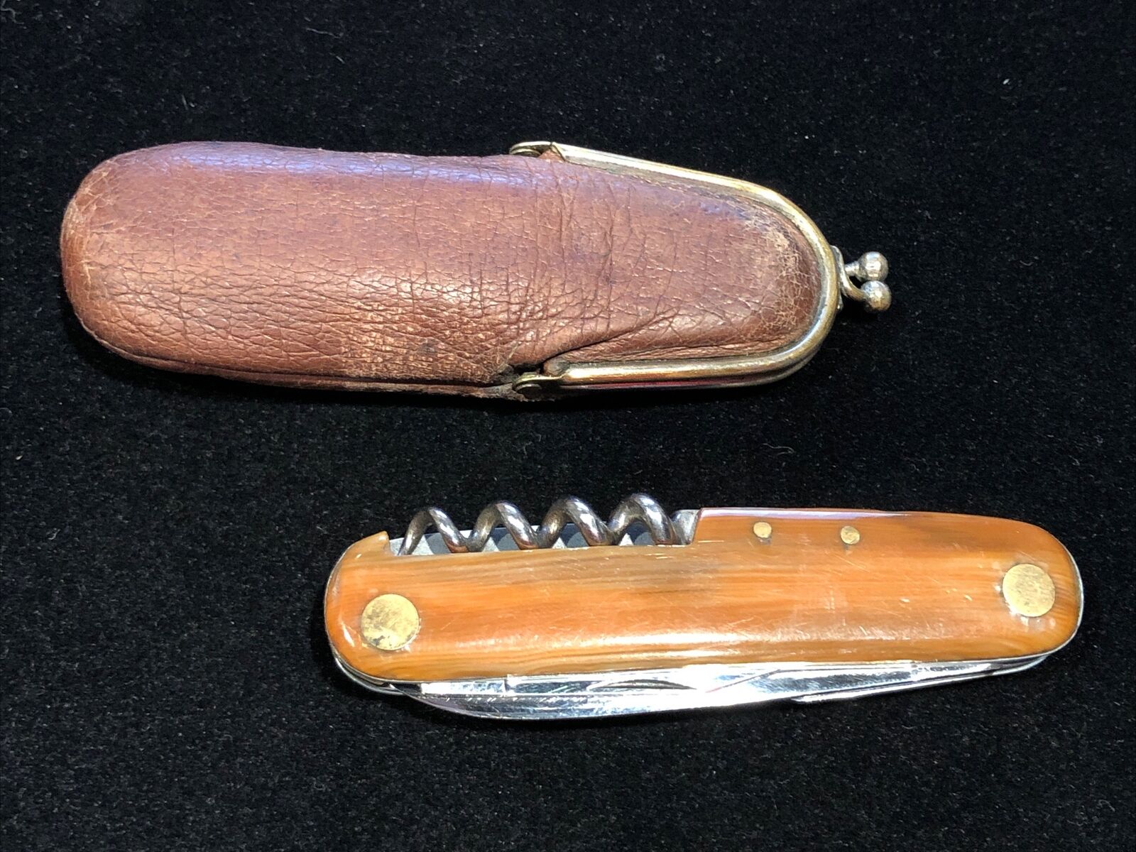 Vintage Rostfrei Solingen Germany Pocket Knife w Corkscrew Horn Handles