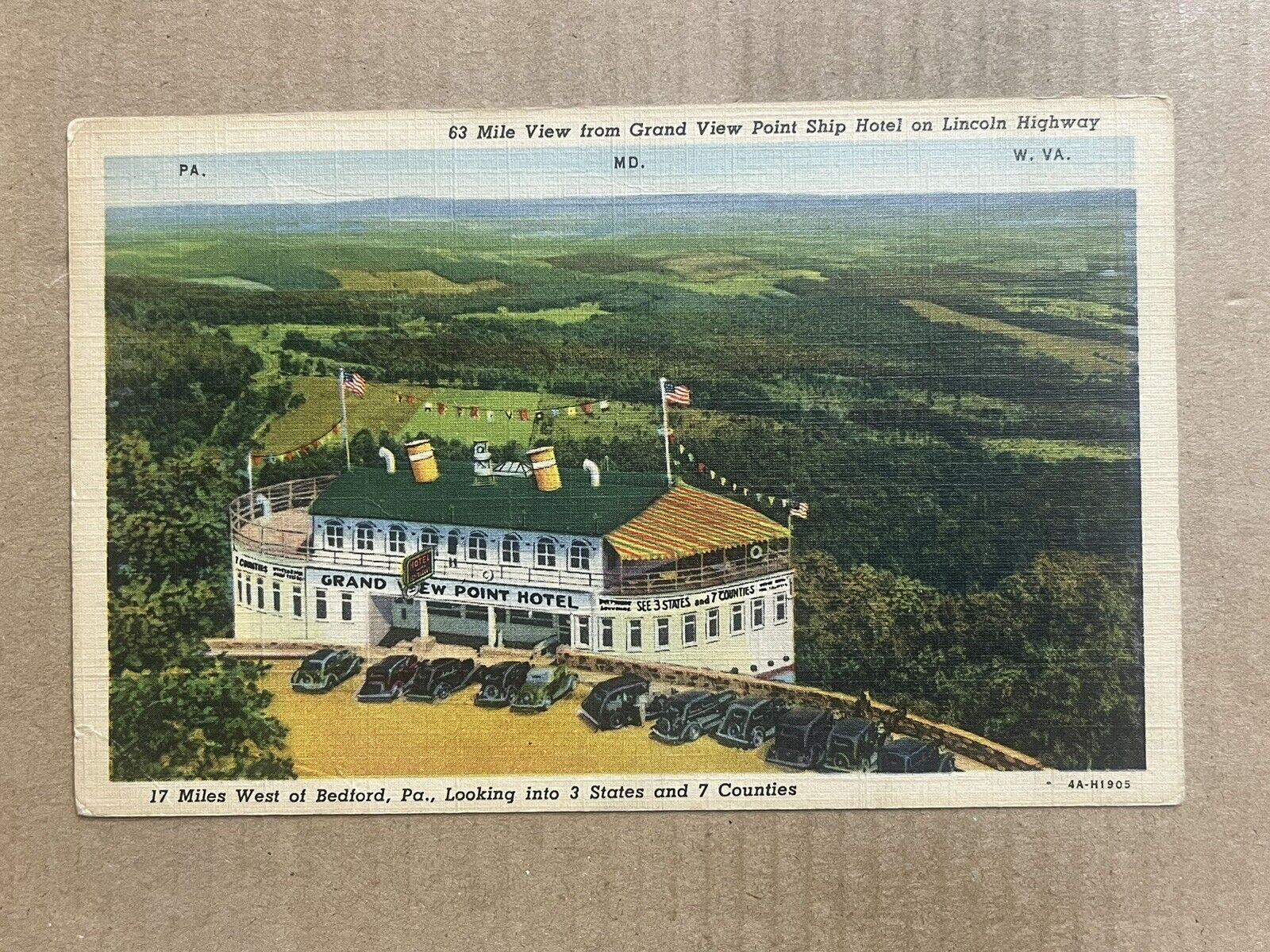 Postcard Bedford PA Pennsylvania Grand View Point Ship Hotel Lincoln Highway