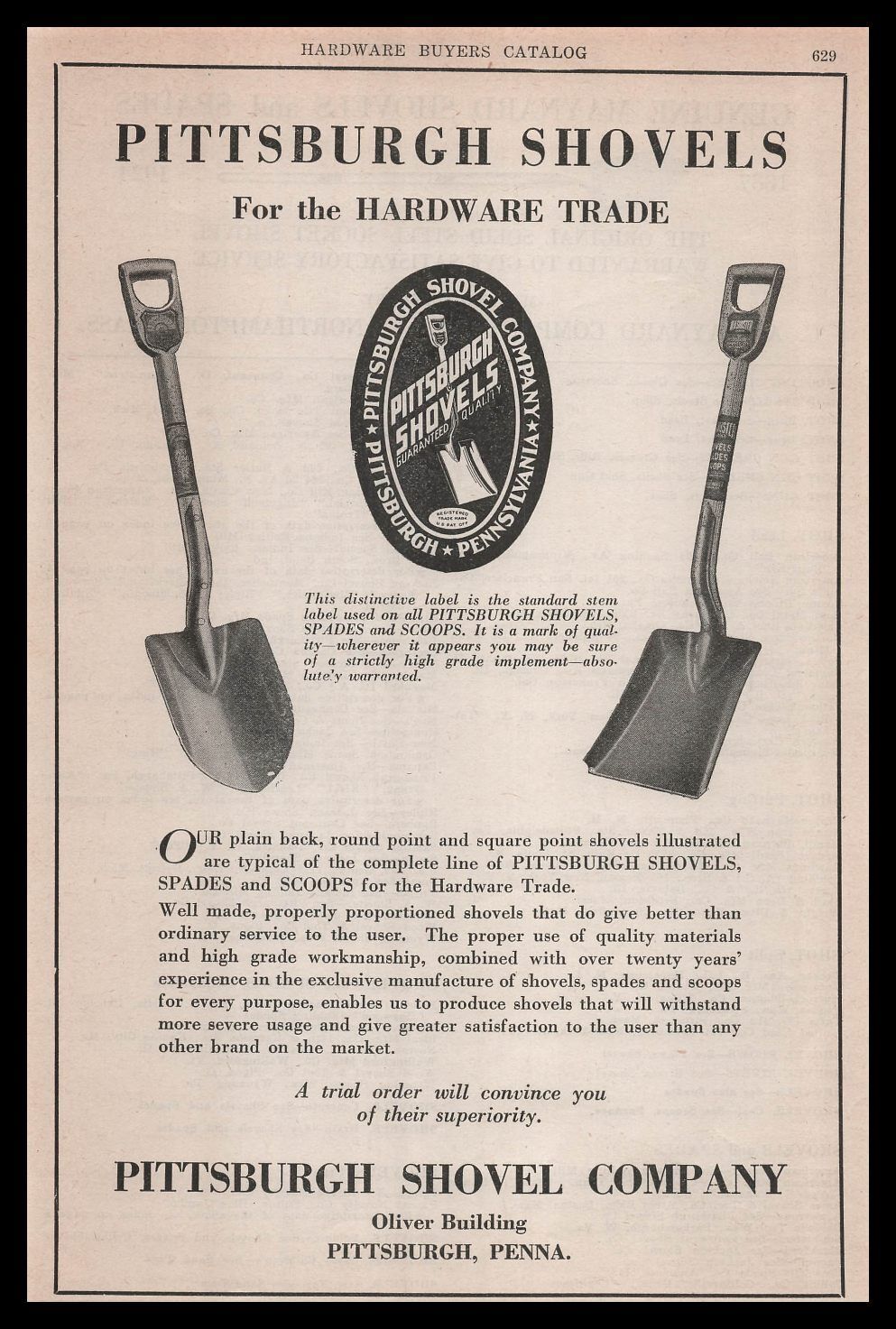 1924 Pittsburgh Shovel Company Shovels Spades And Scoops Vintage Print Ad