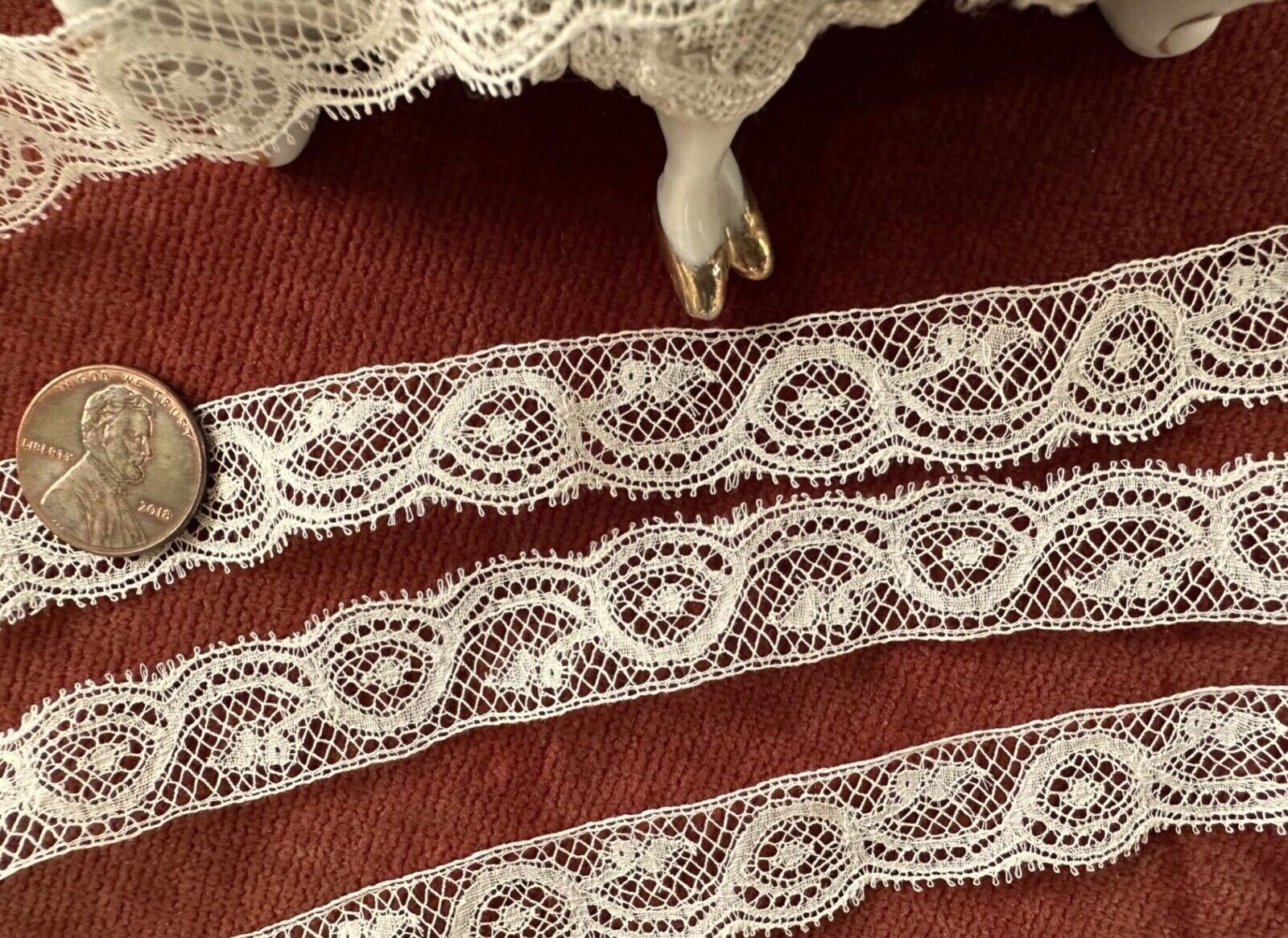Antique Vtg Lace-NARROW SCALLOPED FRENCH VALENCIENNES EDGING LACE TRIM #2 OF 5