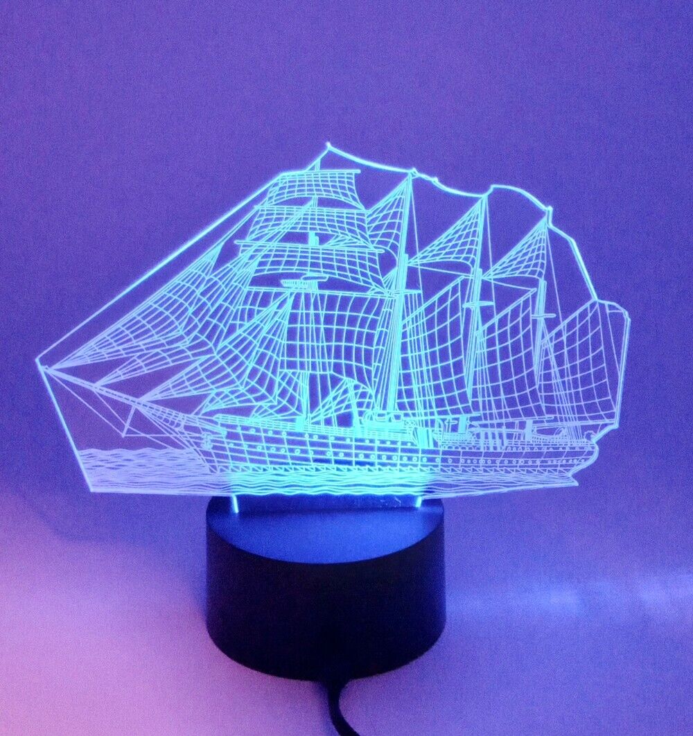 Sailing Ship 3D LED Lamp Acrylic Color Changing Night Light Height 7 Inch