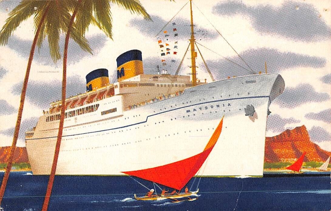SS MATSONIA IN HARBOR OF HONOLULU ~  MATSON SHIP LINE, ARTIST IMAGE used 1959