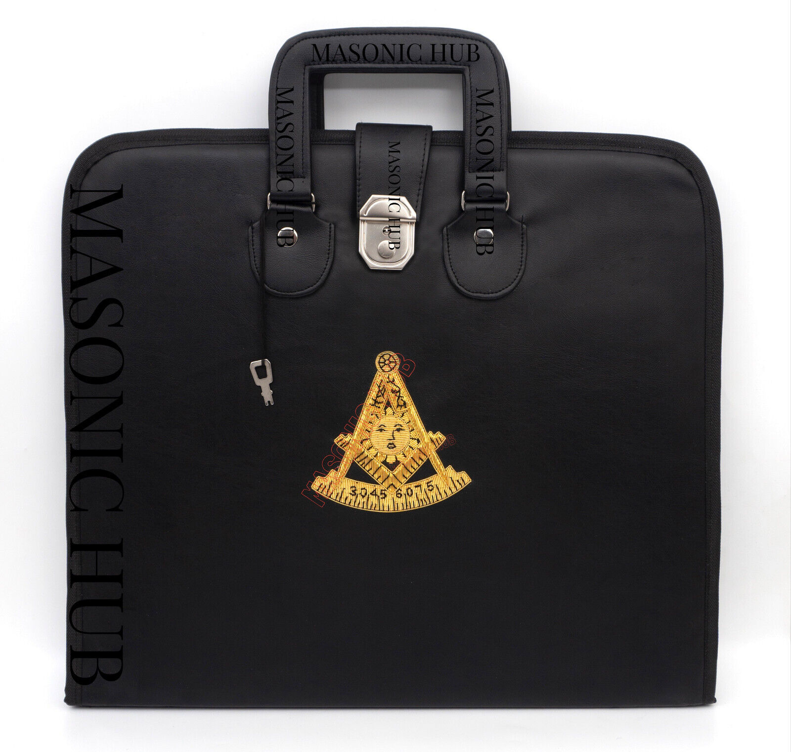Masonic Hand Embroidered Past Master  Masonic Apron Case with Handle [ BLACK ]