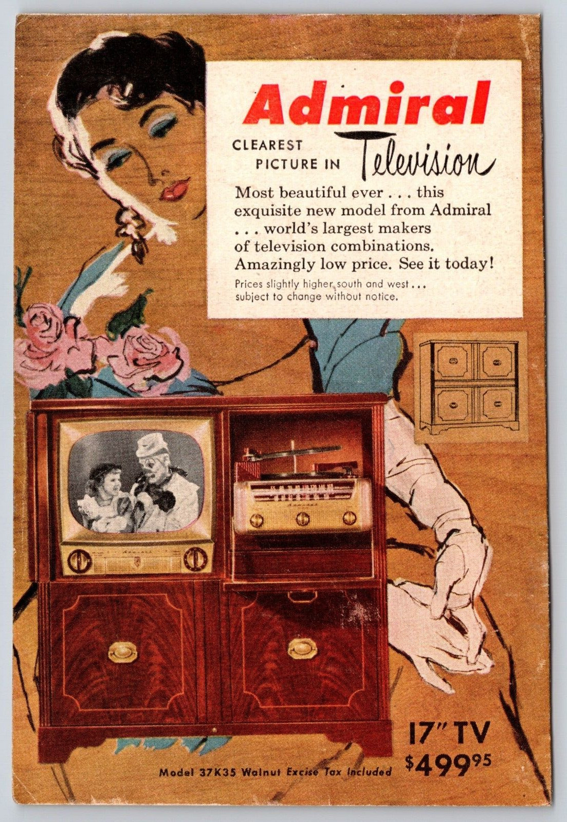 1951 PRINT AD Admiral Television Combination Stereo Turntable Cabinet 37K35