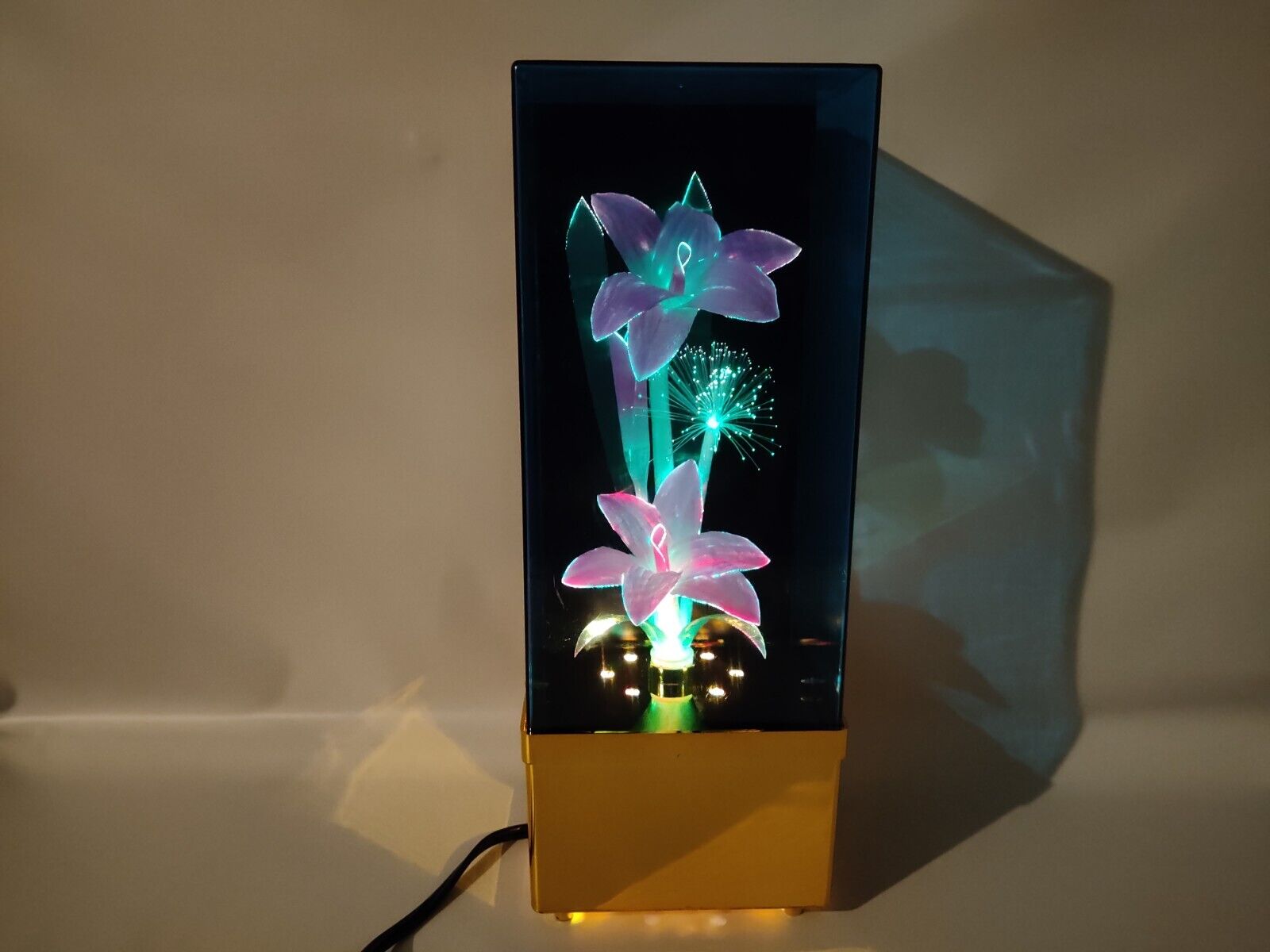 Vintage Retro 1980s Fiber Optic Color Changing Flower Lamp - Blue & Gold Box