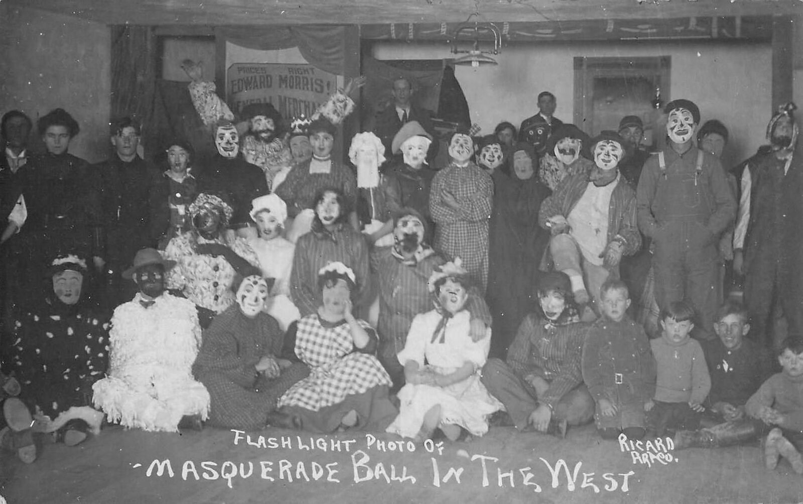 1910s RPPC Creepy Ass Masquerade Ball FLASHLIGHT PHOTO scary masks Horror movie