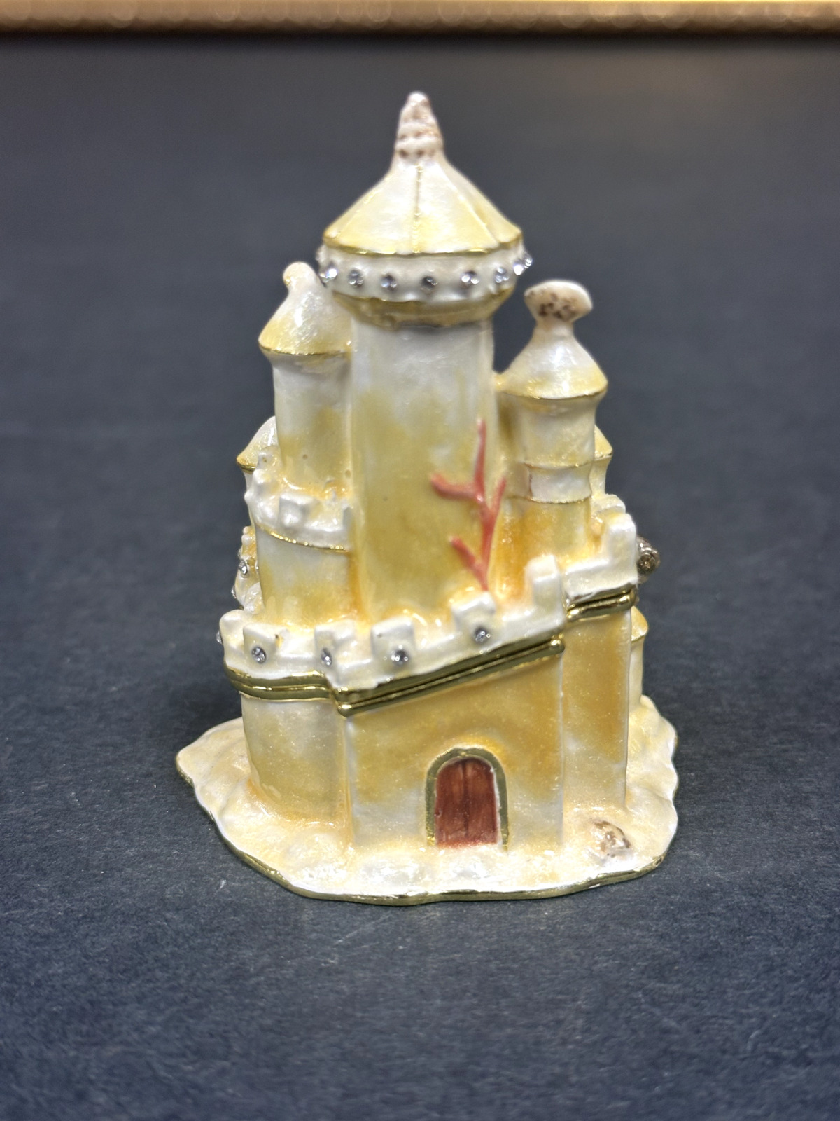Vintage Castle Enamel Bejeweled Trinket Box.