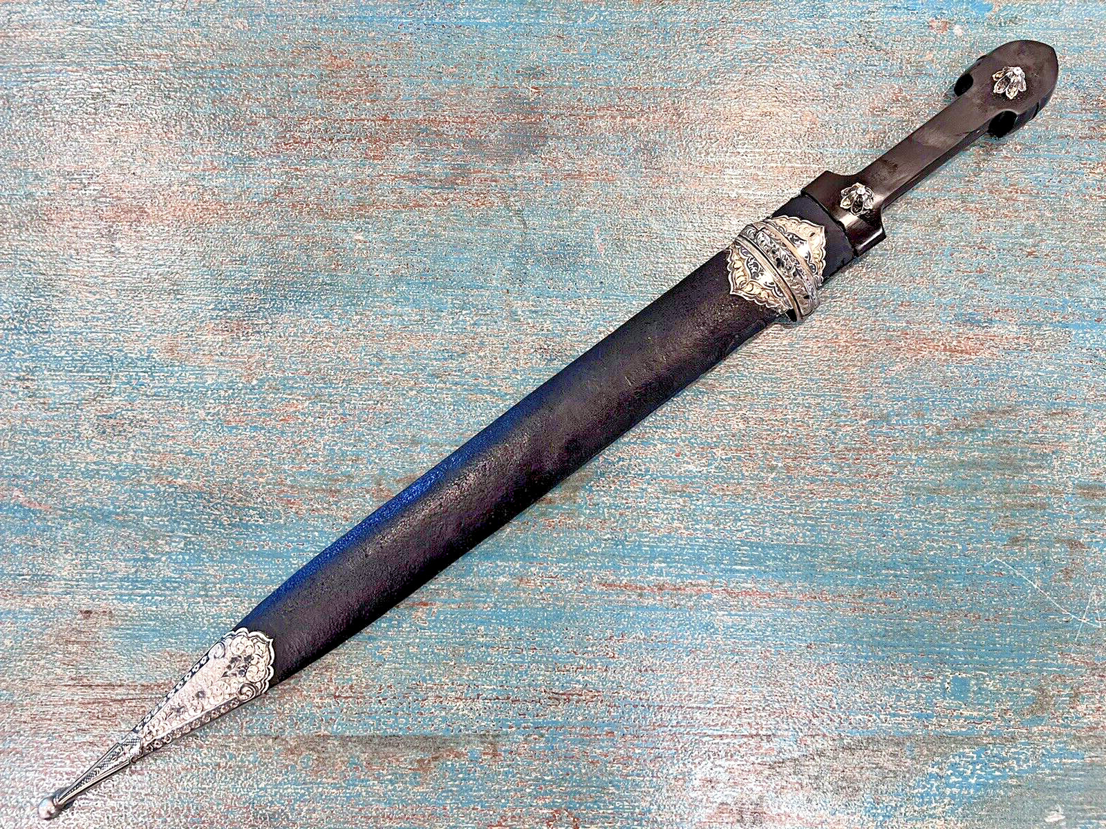 A Large Antique Russian Dagger Georgian Sword Silver 61cm Caucasian Kindjal 1918