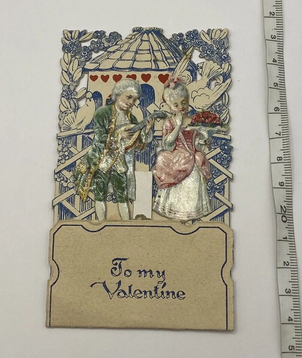 Antique Victorian Valentine Standee German Card Doves