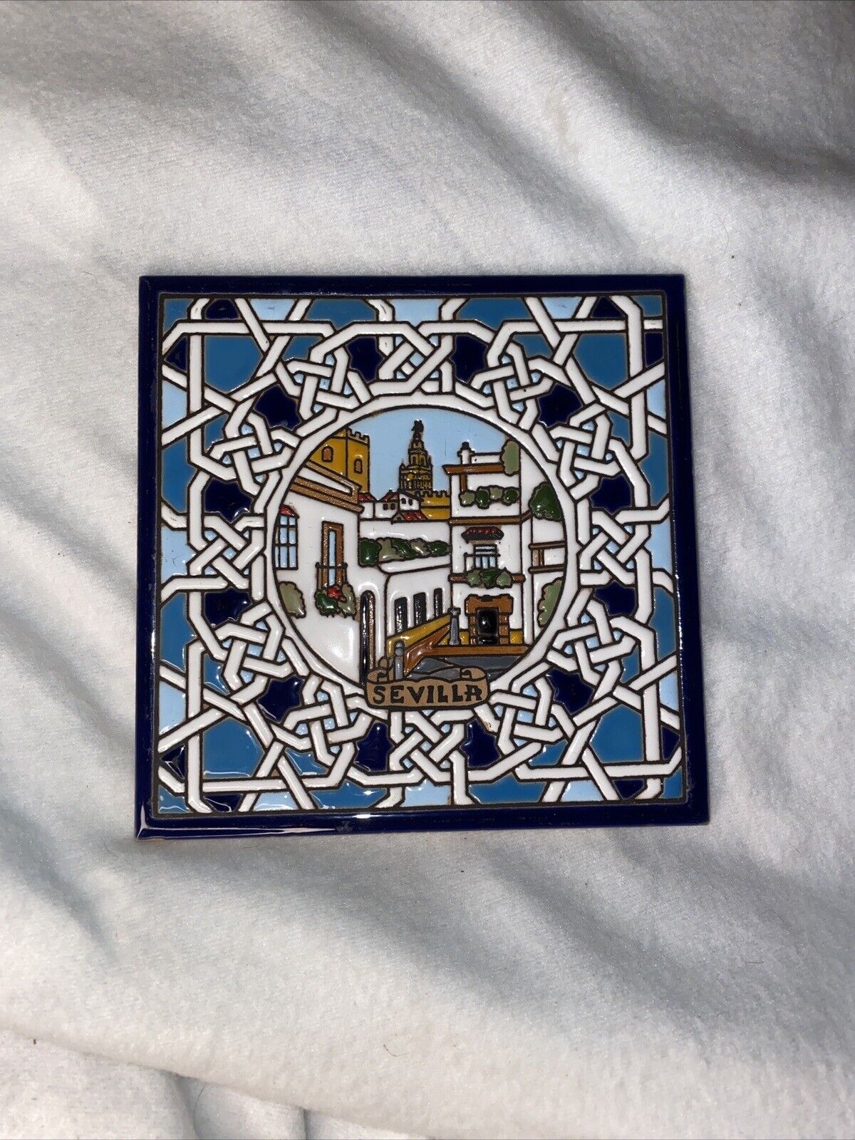 Handpainted City Spanish Ceramica Sevilla Tile Made In Spain EU 5.75” X 5.75”