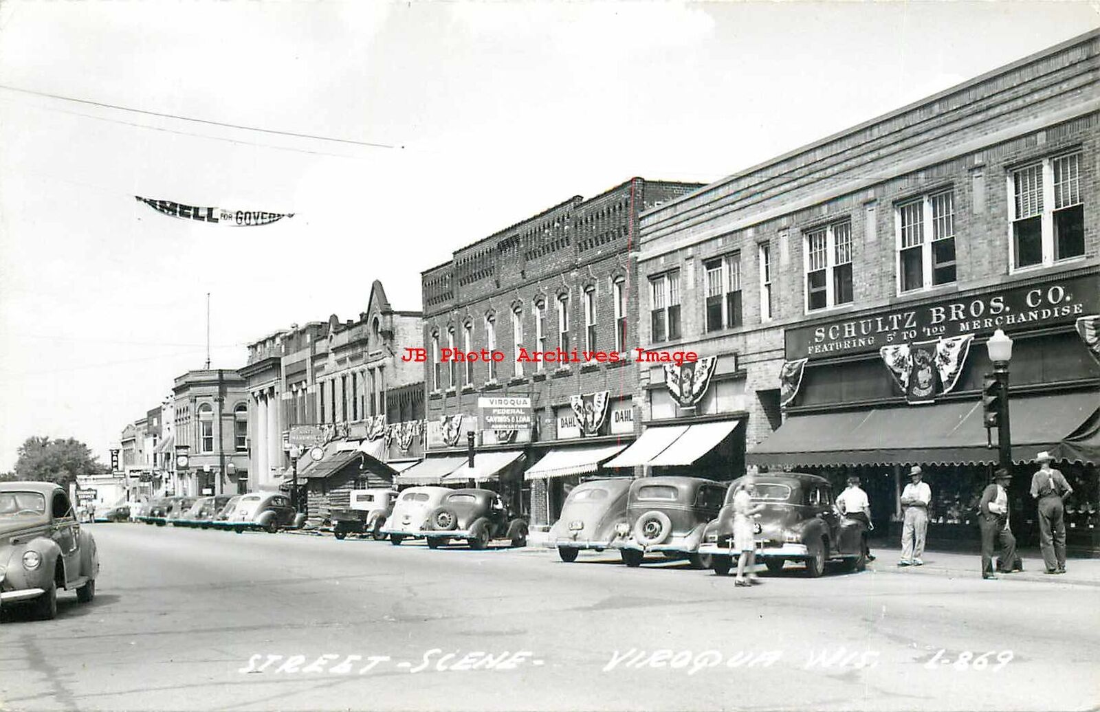 WI, Viroqua, Wisconsin, RPPC, Street Scene, 40s Cars, LL Cook Photo No L-869