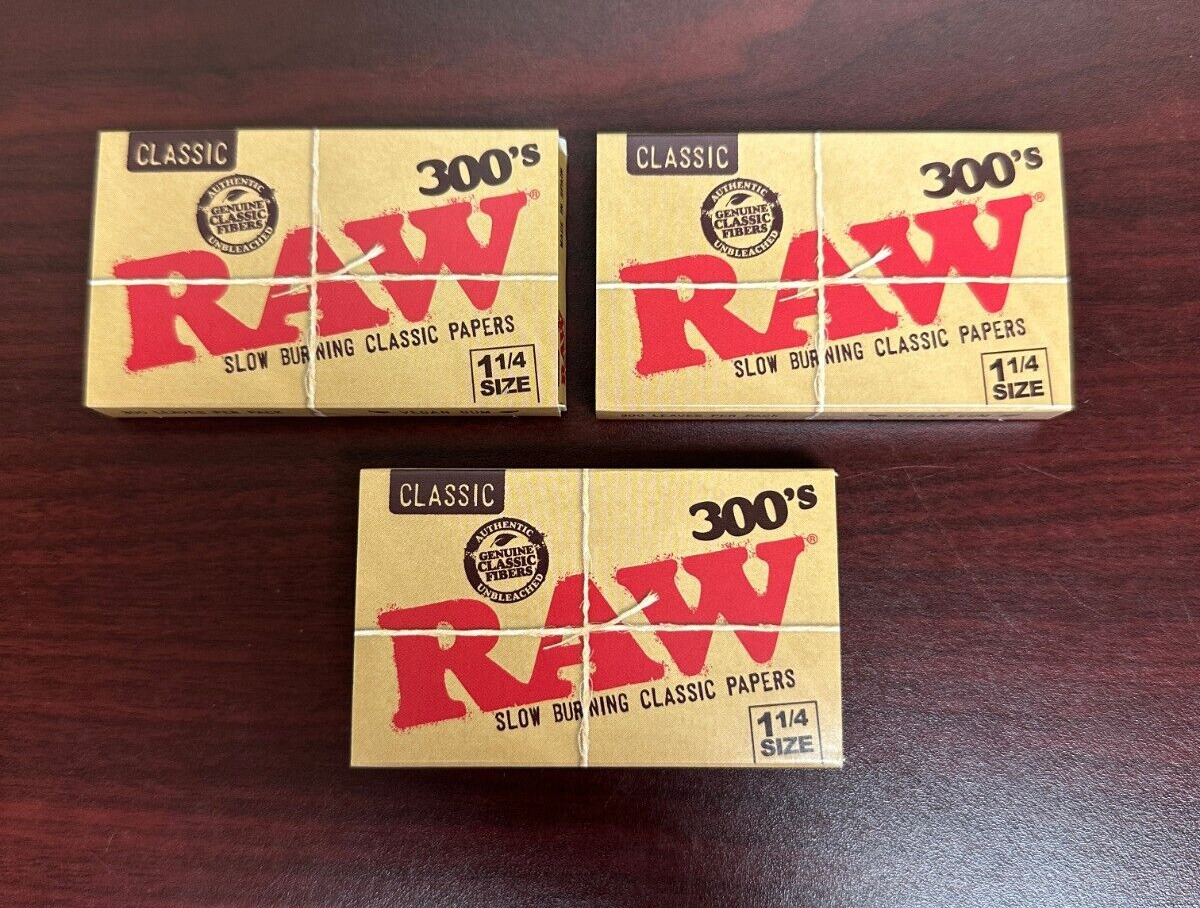 RAW Classic 300s 1 1/4 Cigarette Rolling Papers -3 PACKS