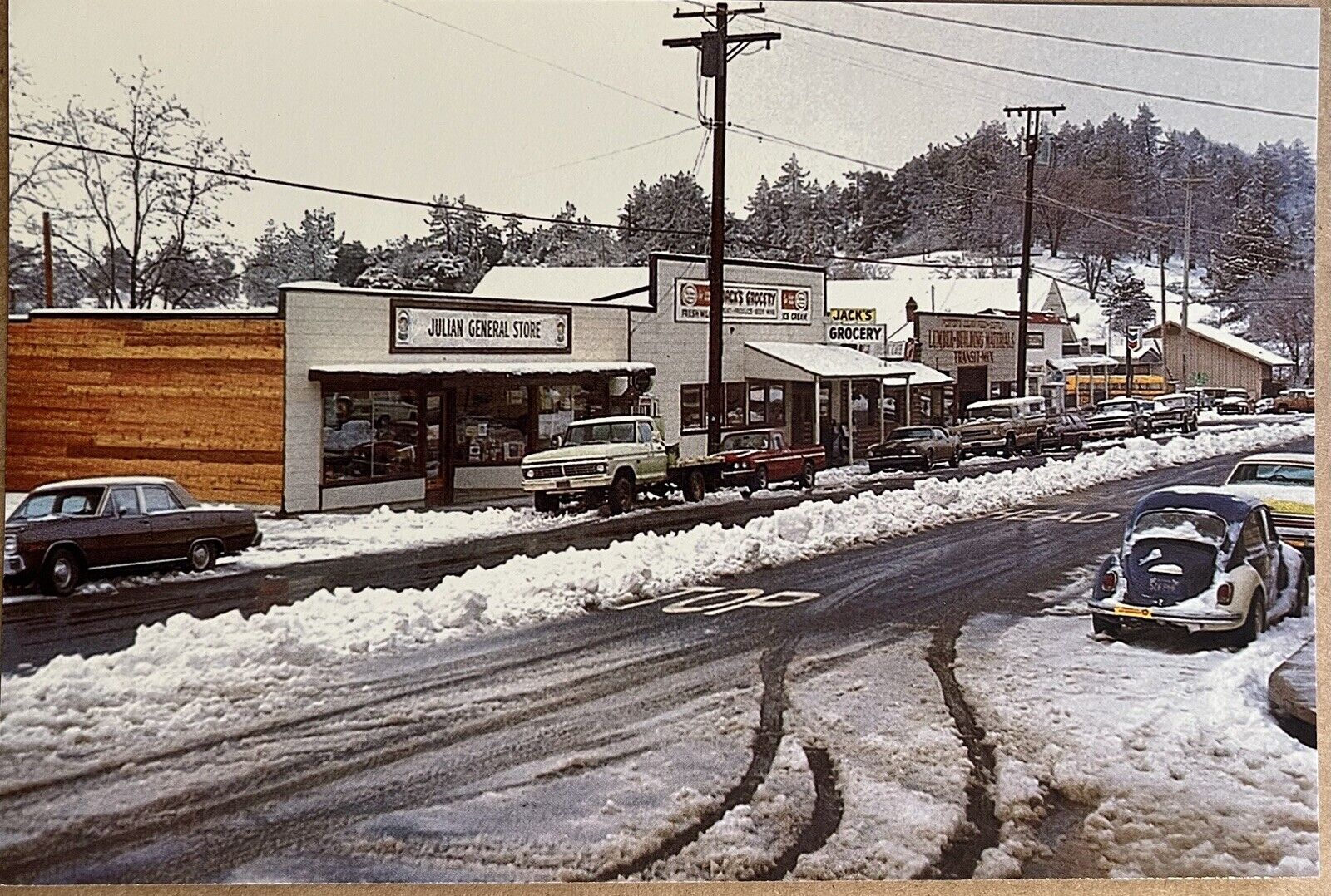 Julian California Main Street Snowy Winter Cars VW Vintage 6x4 Postcard c1970
