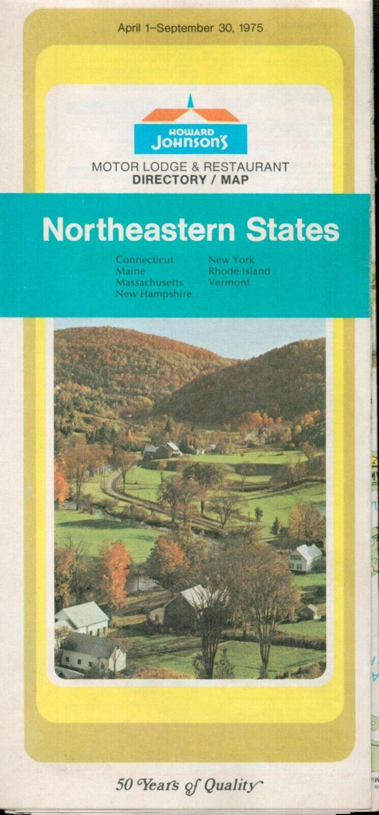 1975 Howard Johnson\'s Motor Lodge & Restaurant Directory NE States Road Map