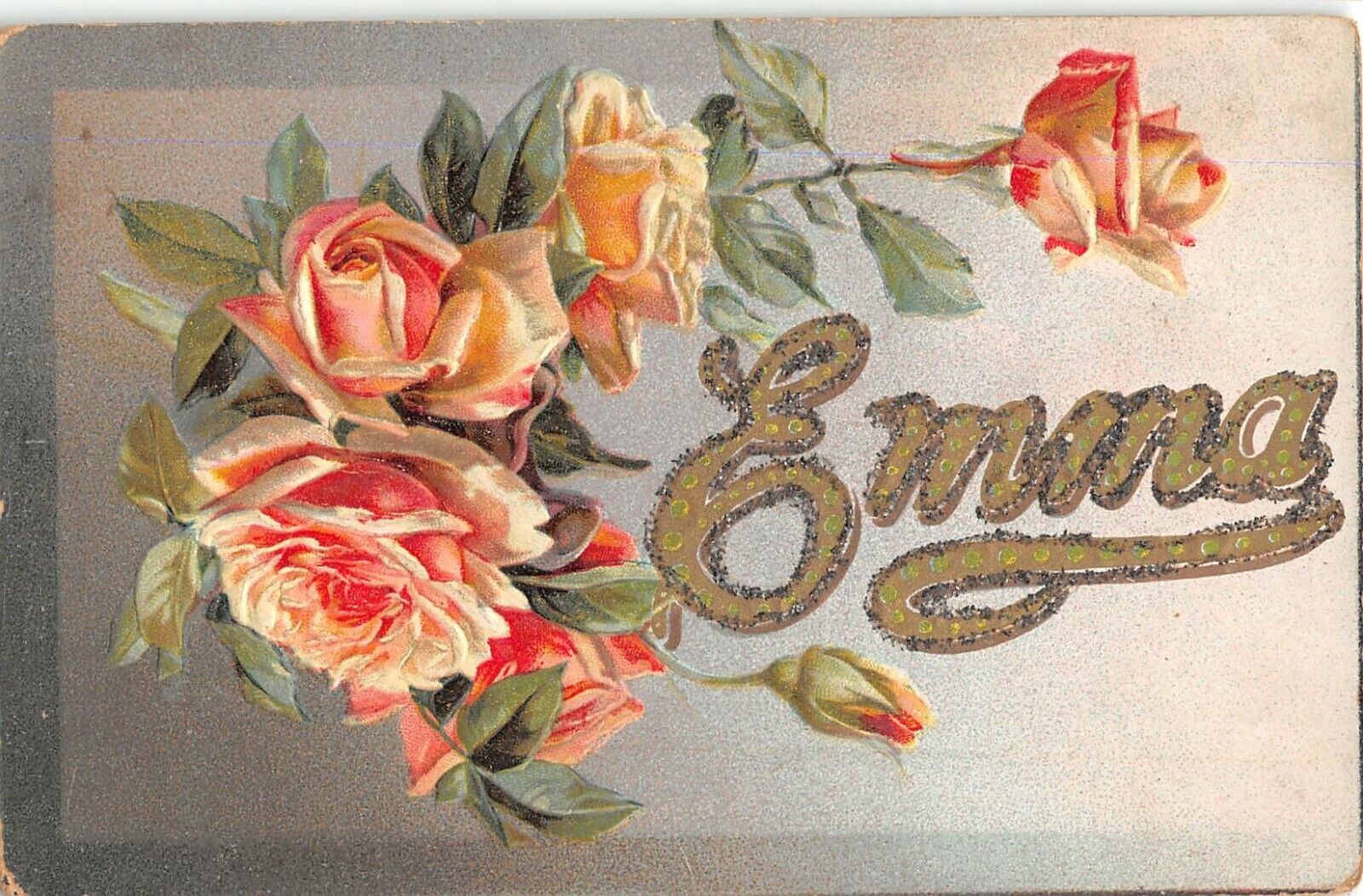 1909 Large Letter Name Tuck Name Postcard for Emma With Yellow Roses-Series 131