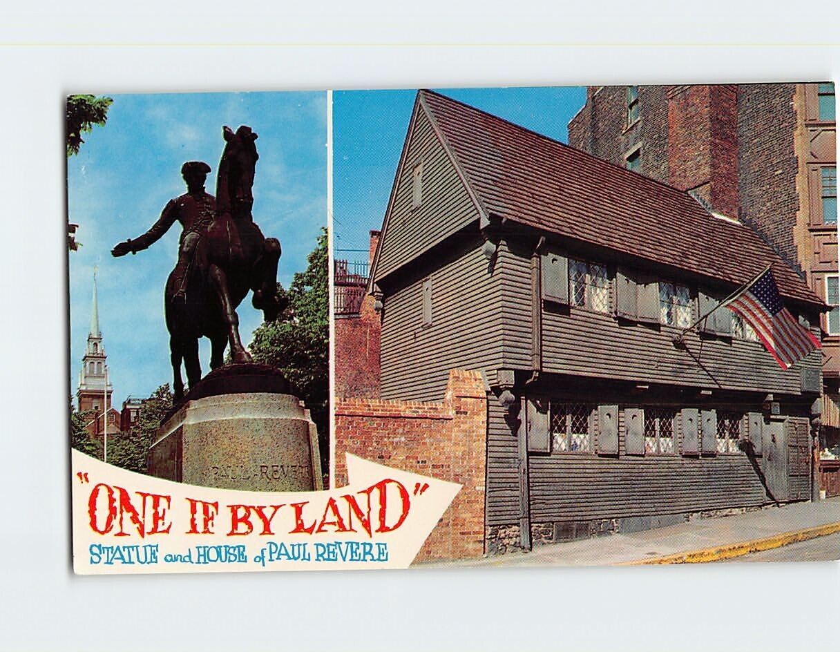 Postcard Statue and House of Paul Revere Boston Massachusetts USA
