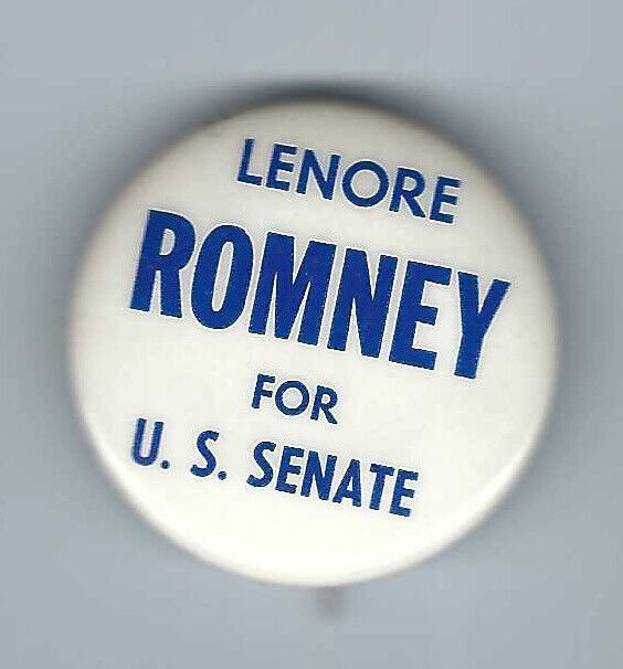 Lenore Romney Michigan (R) US Senate nominee 1970 Woman political pin button