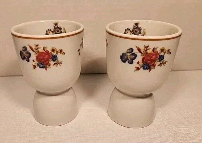 Set Of 2 Vintage Porcelain Egg Cups Floral Design