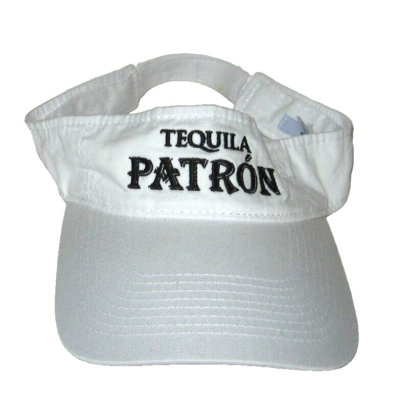 Patron Tequila Visor Rare White w/ Black Lettering Adjustable Port & Company