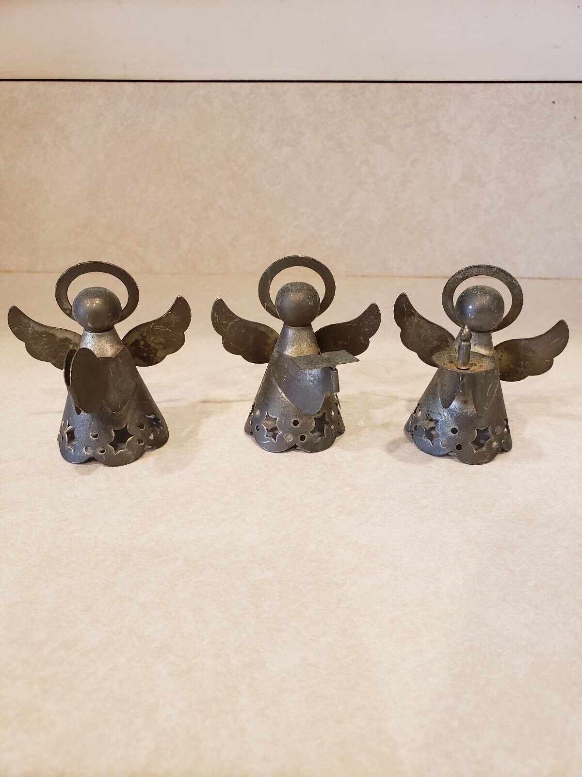 Silver Tone Angel Figures Set Of 3 Christmas Ornaments