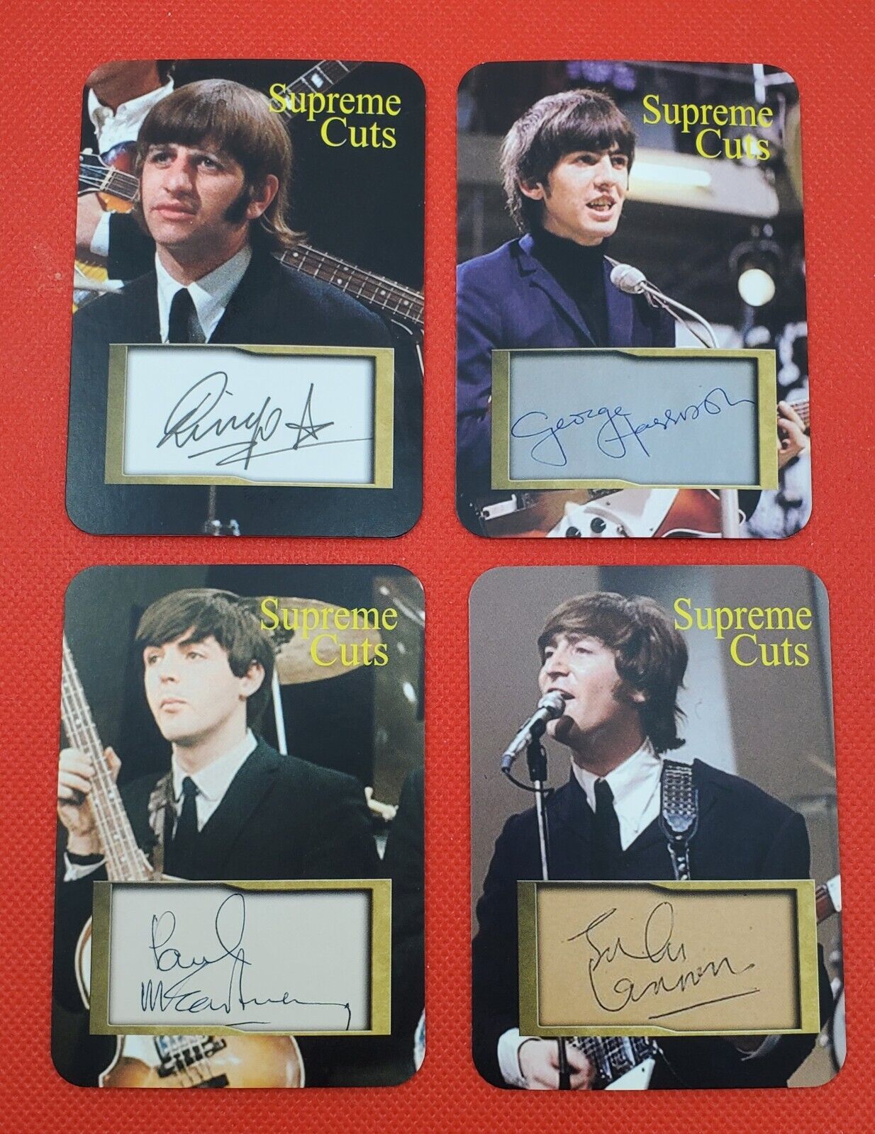The Beatles Supreme Autographs Cuts Die-Cut SAMPLE Set (4) Trading Cards