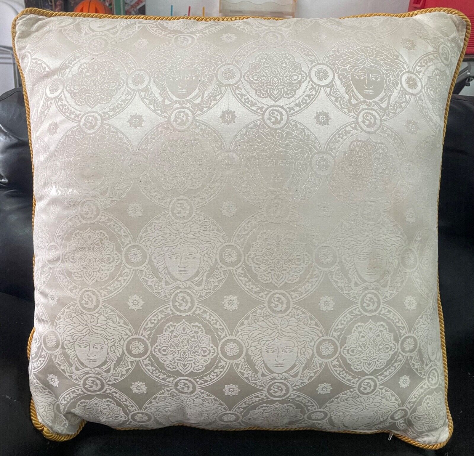 RARE VINTAGE GIANNI VERSACE SILK PILLOW 24 X 24 INCHES 10 INCHES THICK DESIGNER