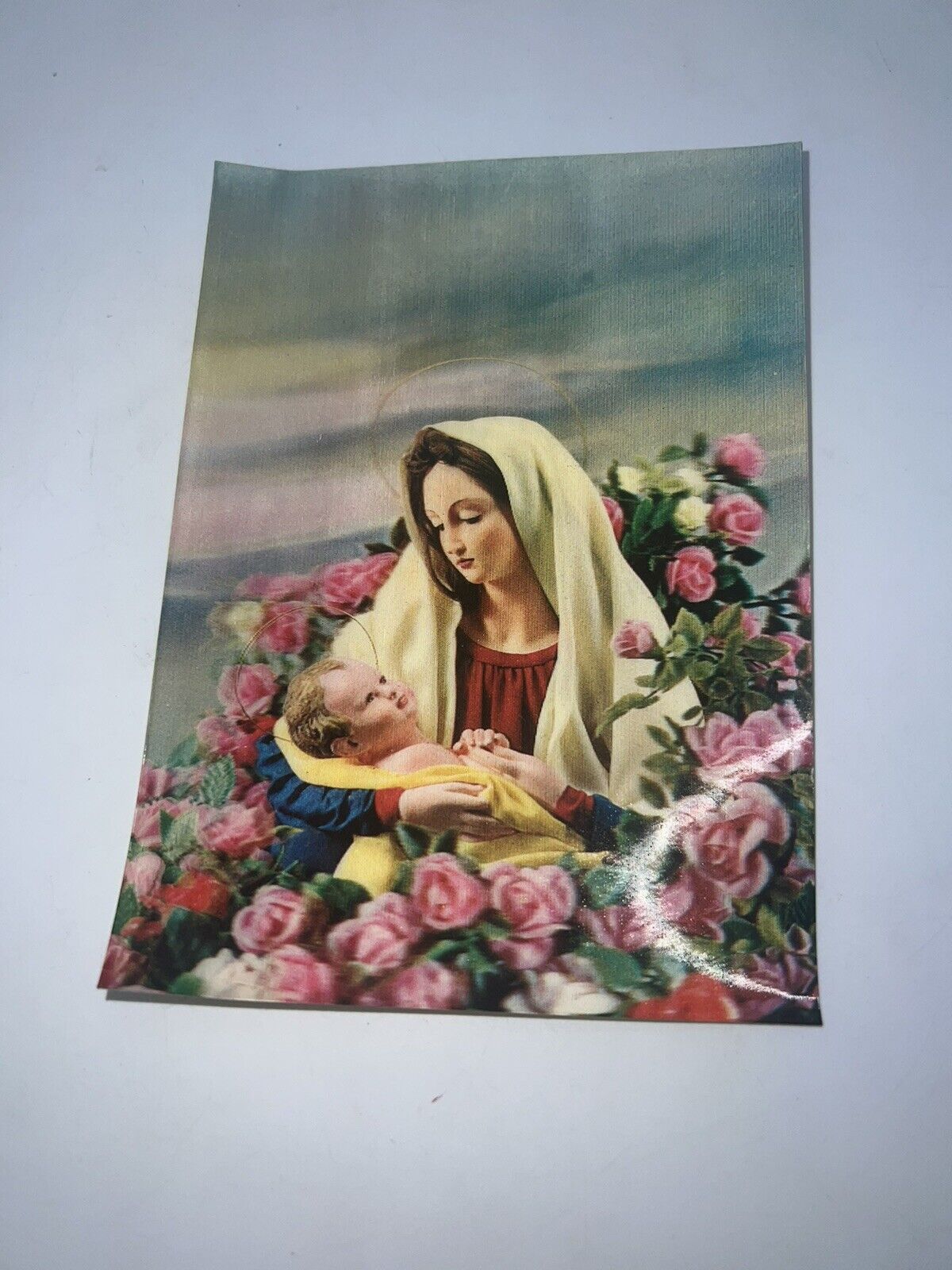 Vintage Asahi Trading Co. 3D Lenticular Postcard JESUS MARY EASTER ROSES