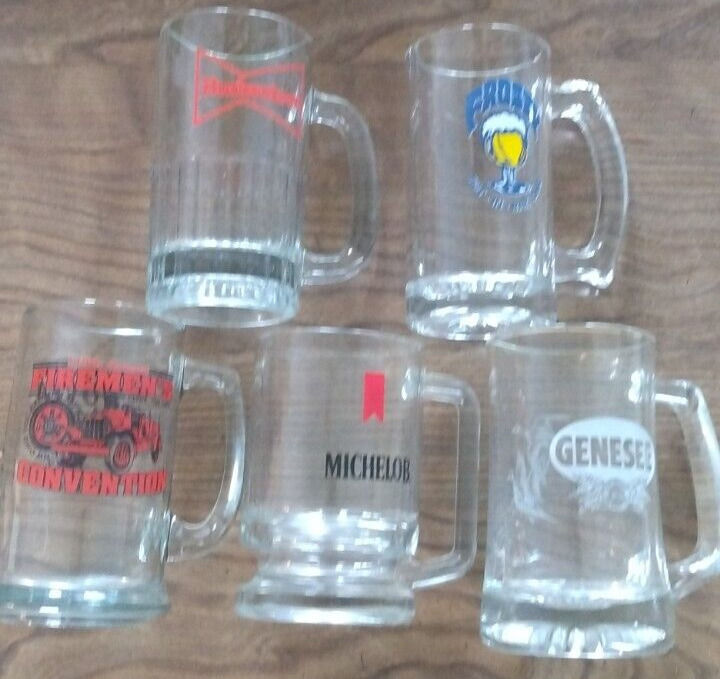 Lot of 5 Glass Collectible Beer Mugs Mint Condition,
