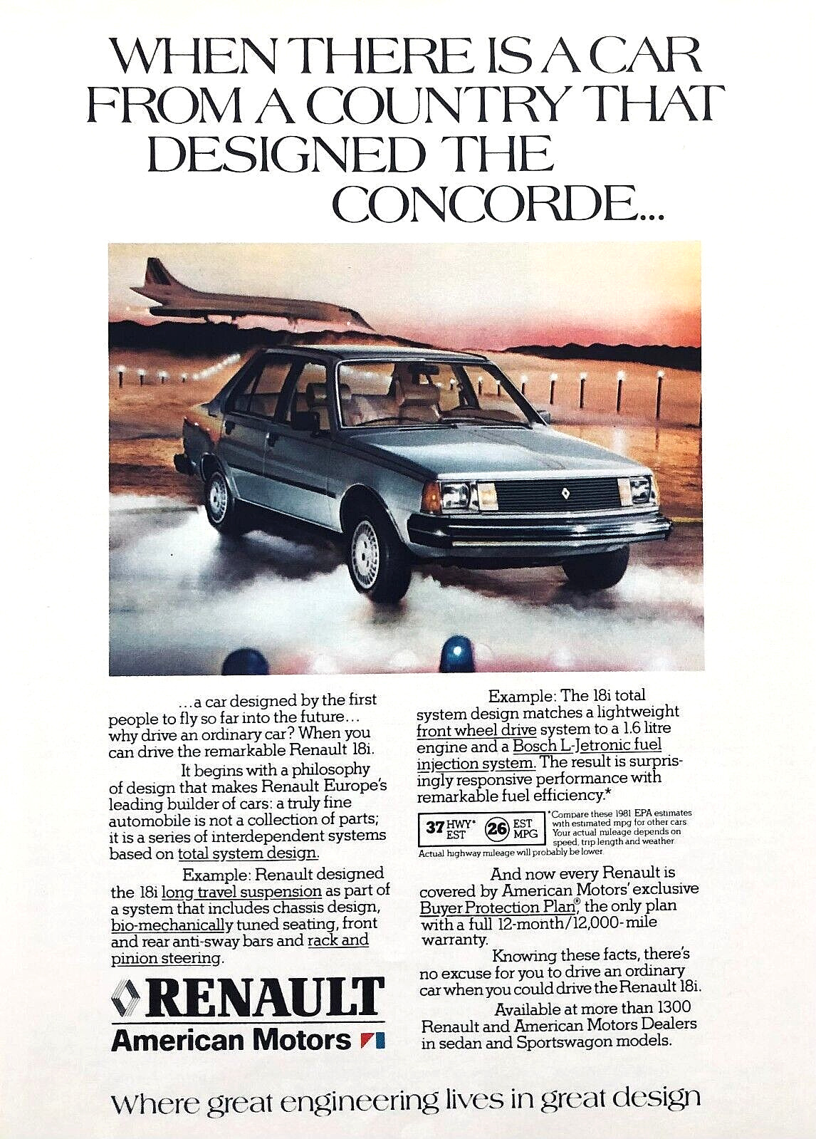 1982 AMC RENAULT 18i SEDAN—CONCORDE SST—MAGAZINE ADVERTISEMENT—ORIGINAL PRINT AD