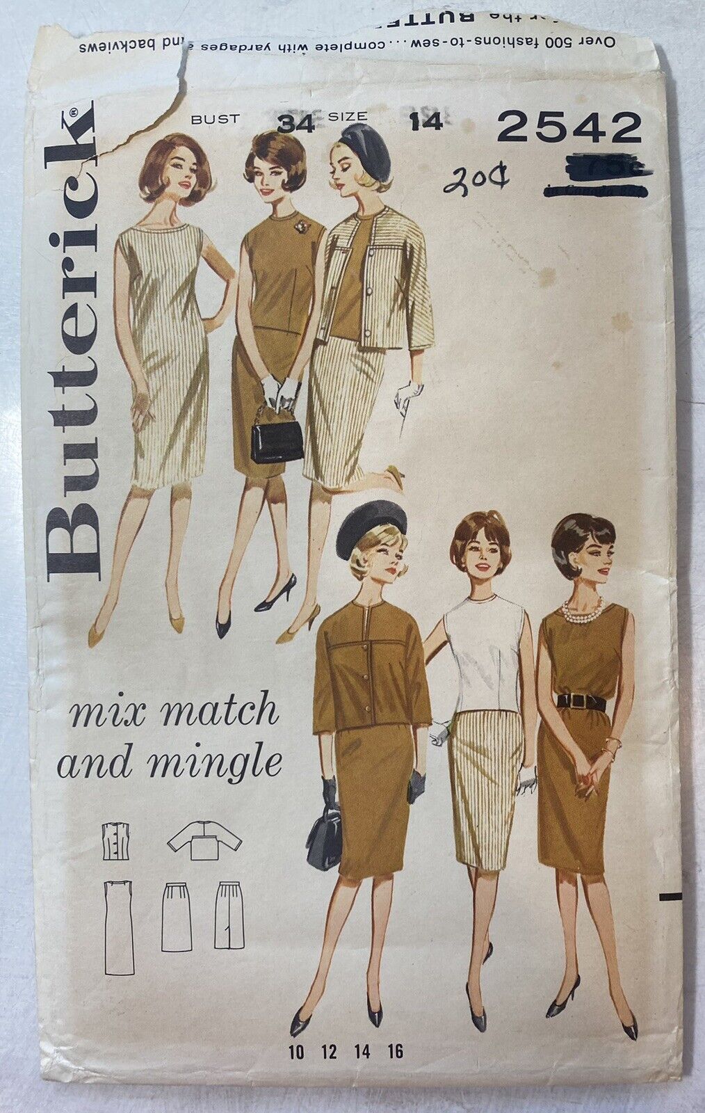 Vintage Butterick Pattern 60’s Sz 14 34 UNCUT 2542 Wardrobe Coordinates