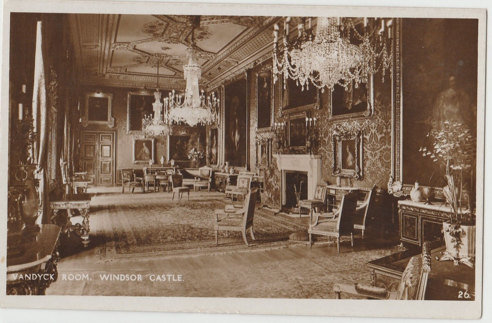 Vintage RPPC Vandyck Room Windsor Castle England UK Real Photo Postcard