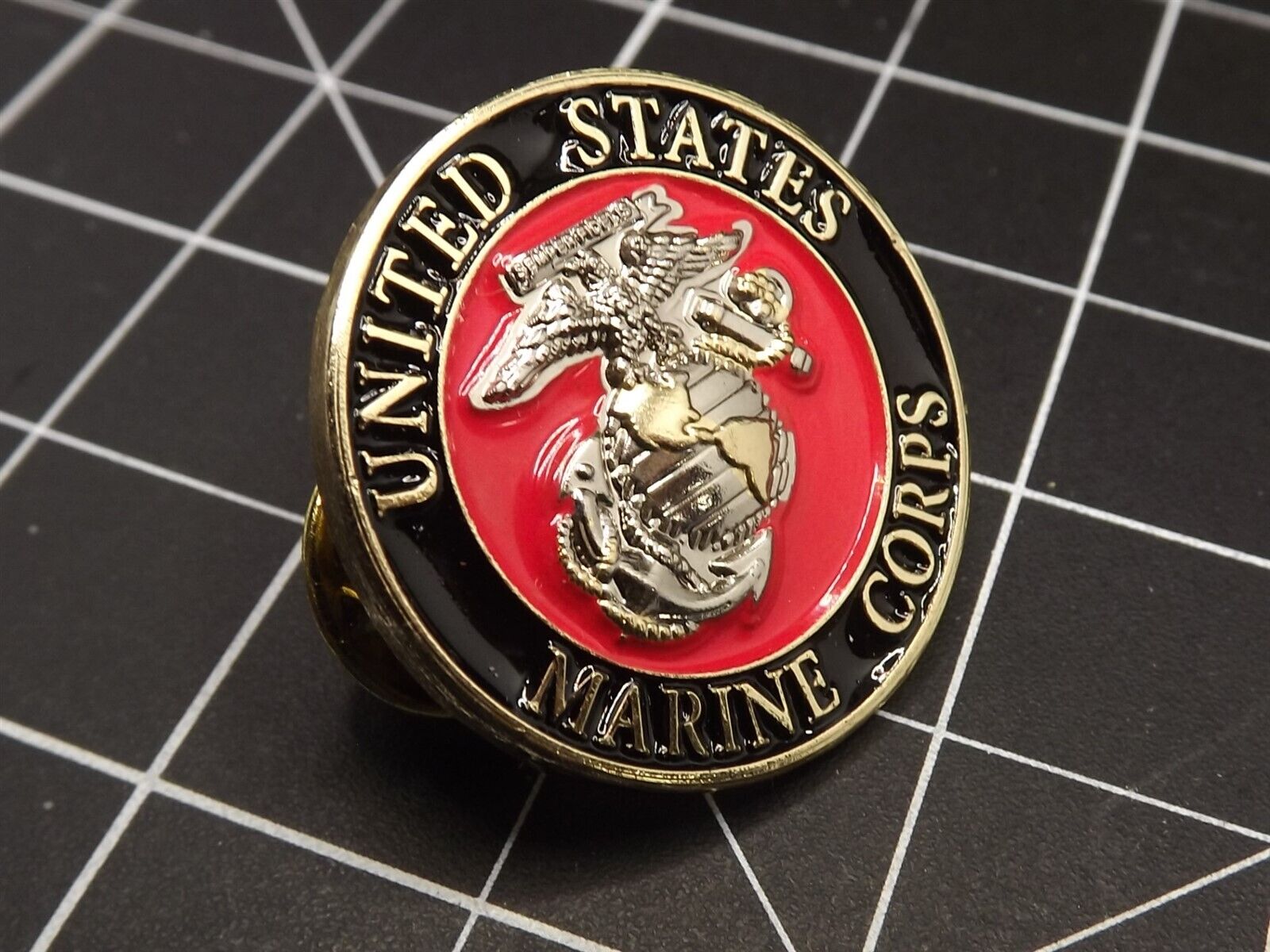 BRAND NEW Lapel Pin USMC United States Marine Corps LOGO Black & Red Enamel 7/8