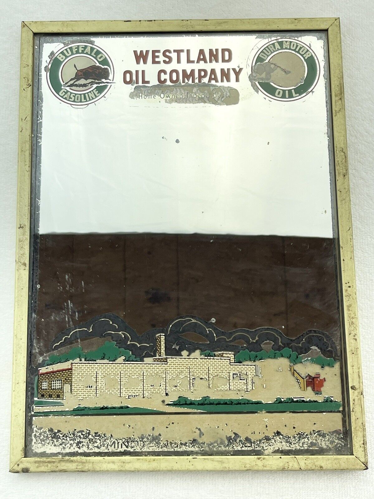 Rare Westland Buffalo Dura Oil & Gas Advertising Mirror Minot, ND 10x14”